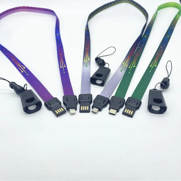 
Mobile phone lanyard data charging cable with Micro USB iPhone charging type-c USB cable 