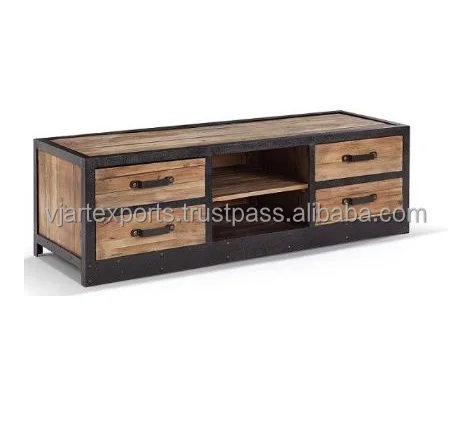 2021 fine quality traditional straight line furniture by best famous manufacturer wood & Iron metal TV Cabinet with 4 drawers