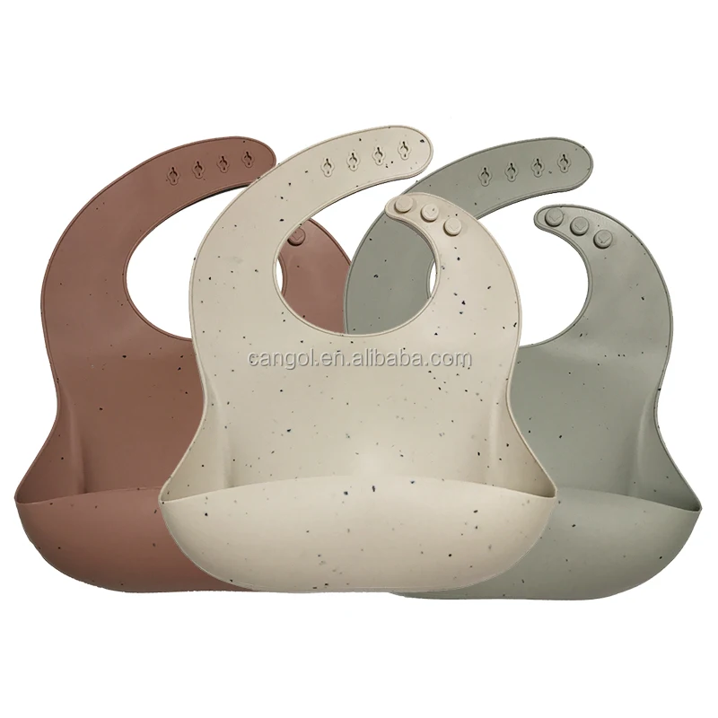 
Waterproof Silicone Baby Speckled Bib with Food Catcher BPA FREE FOODGRADE Silicone Bibs infants Babe Bibs 