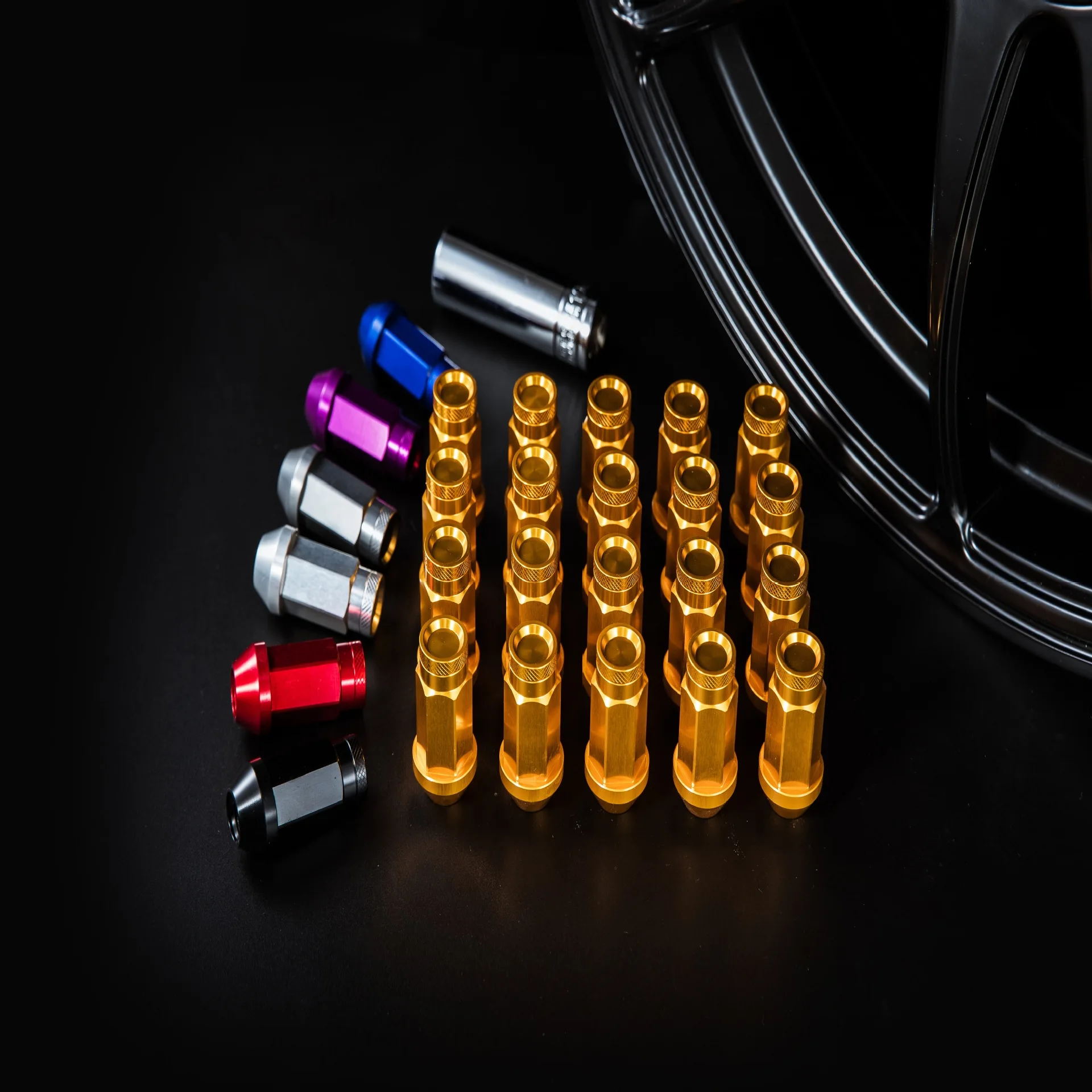 Universal 20Pcs 7075 Aluminum Alloy Forged Wheel Light Lug Nut length 50mm M12 * 1.25 / m12 * 1.5 / M14 * 1.5