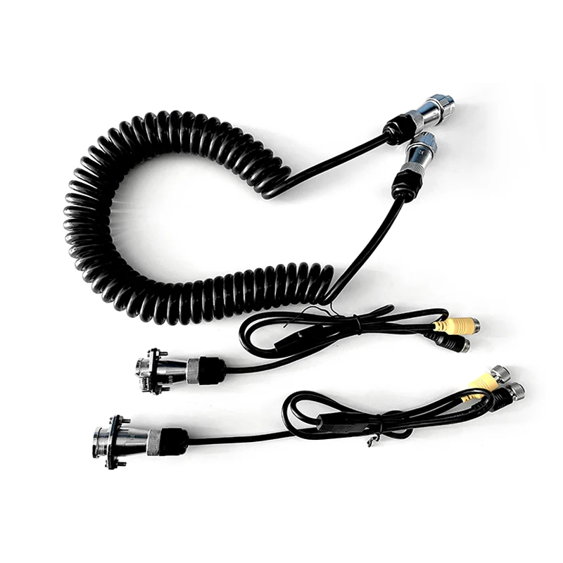 Heavy Duty Vehicle Coil Trailer Cable with 2 Channel 4 PIN AV Connector Disconnect Kit for Backup Security Camera Monitor System