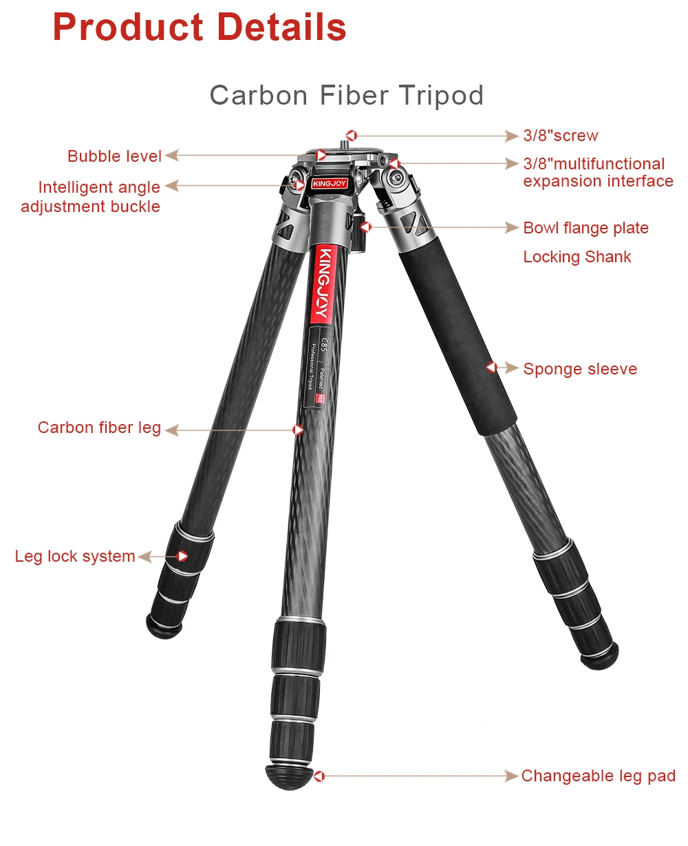 Kingjoy C85 carbon fiber Stativ camera tripod hunting video tripod stand stick hunting tripod