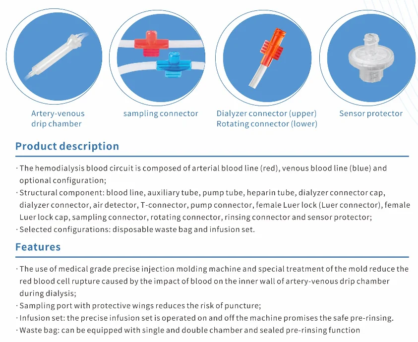Disposable Dialysis Bloodline  circuit with pressure pillow for renal therapy