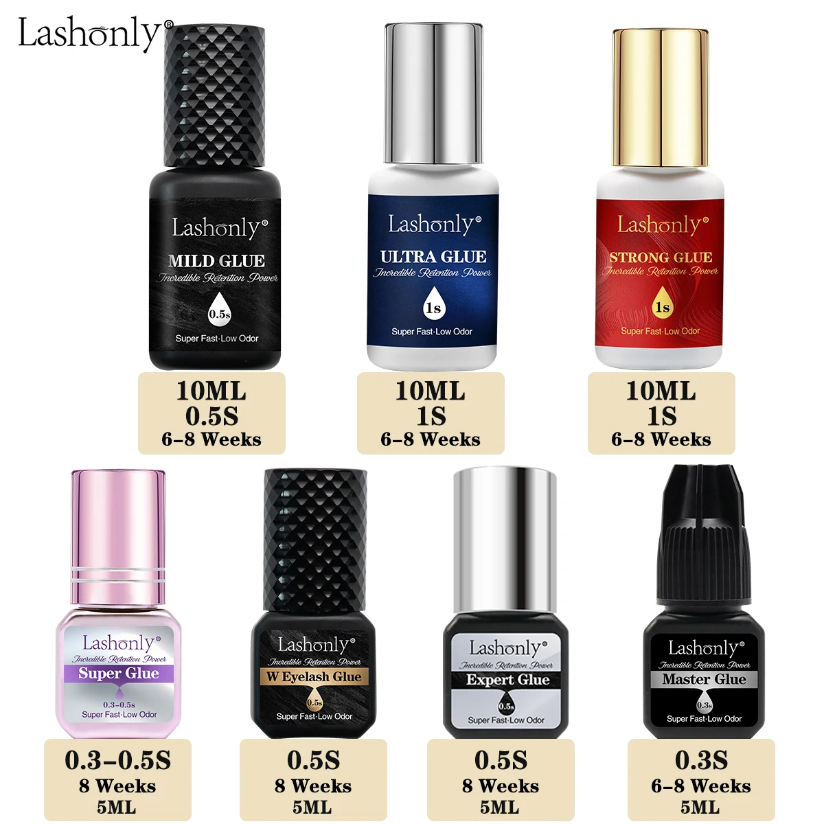 Lashonly Super Long Lasting  Fast Dry Safe Ingredients 5ml10ml Skilled Artist Use Non-irritating Low Odor Eyelash Extension Glue