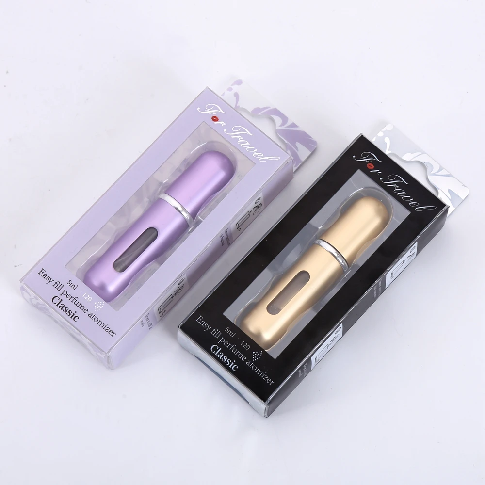 Factory Wholesale High Quality Design 5ml Empty Spray Aluminum Refillable Perfume Atomizer Bottle with pet box
