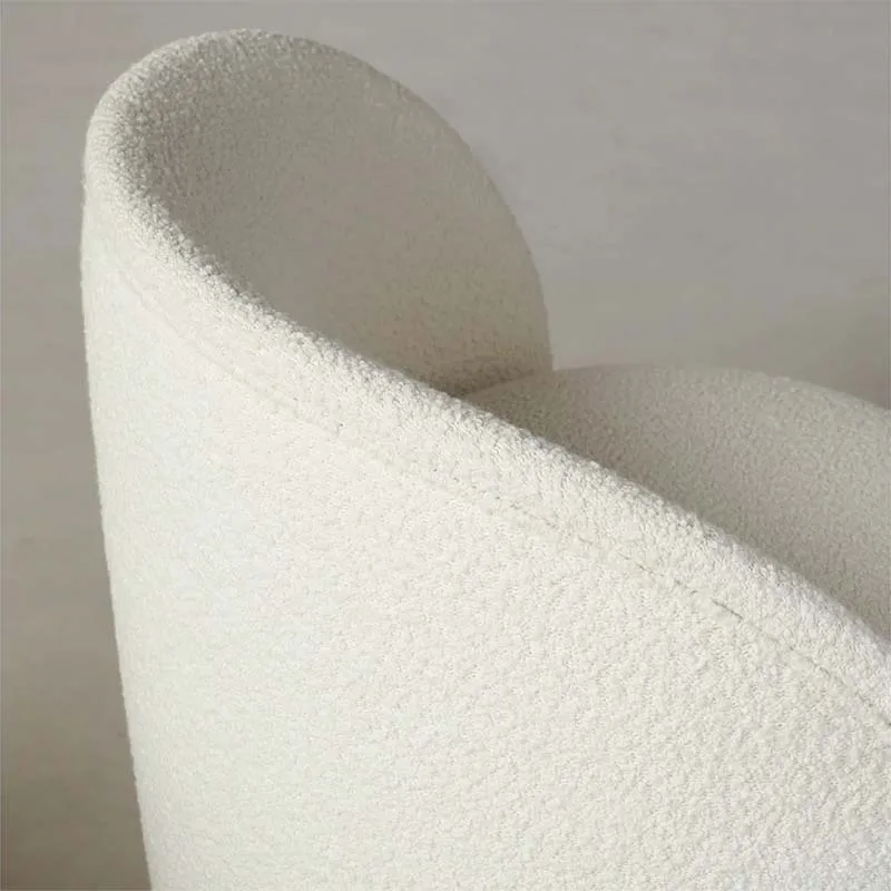 2024 Modern White Boucle Fabric Accent Barrel Chair Solid Wood Legs Sherpa Lounge Armchair