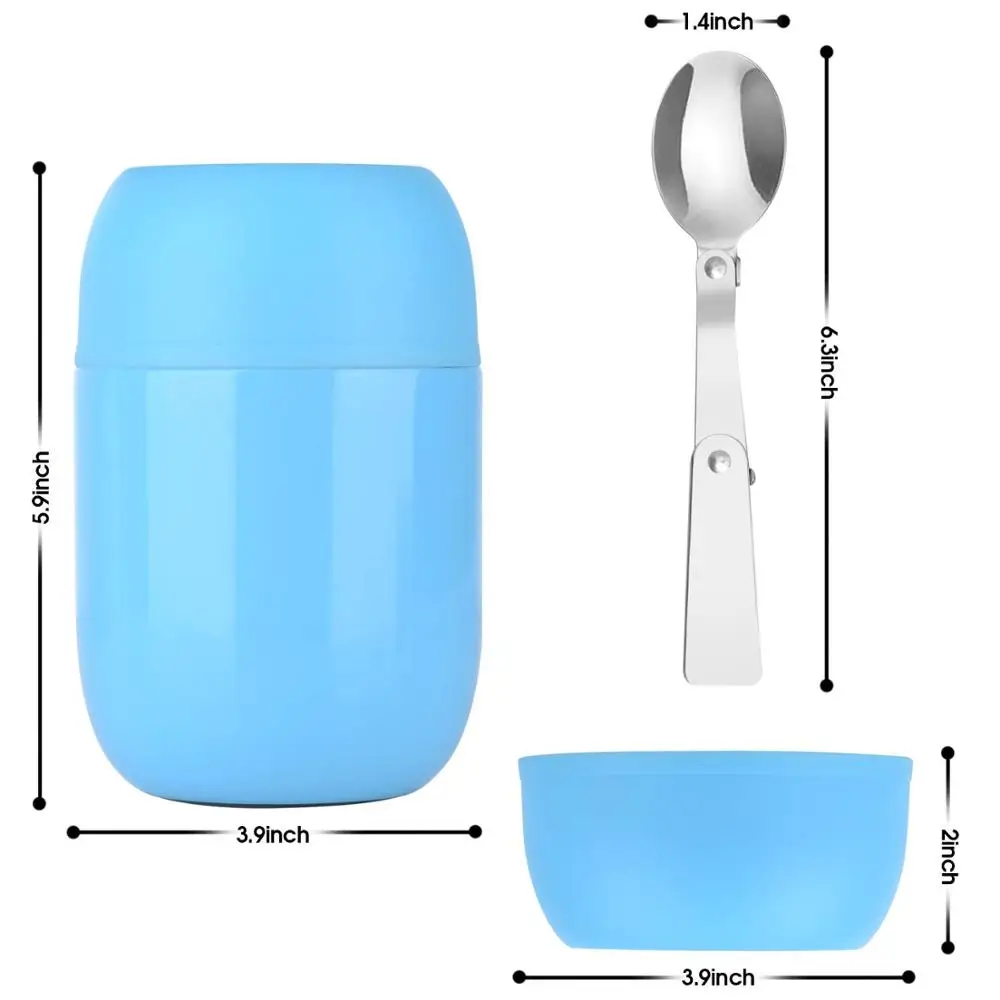 16 oz Thermos Kids Food Jar Stainless Vacuum Insulated Lunch Box for Adult Kids with Folding Spoon Wide Mouth Soup Container