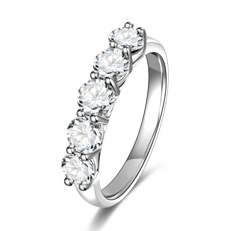 Megan Wholesale  five stones eternity Sale 925 Sterling Silver  Moissanite Rings Women Jewelry Gift Custom TRENDY OEM for women