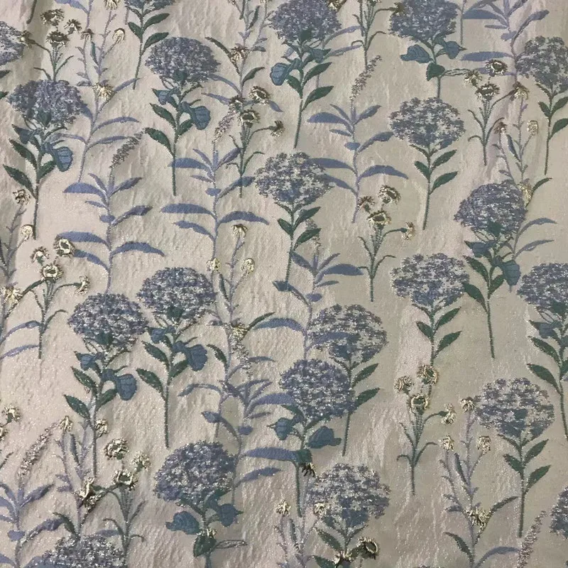 High quality 3d glitter silver flowers floral design metallic woven dressmaking 100% polyester yarn dyed jacquard brocade fabric