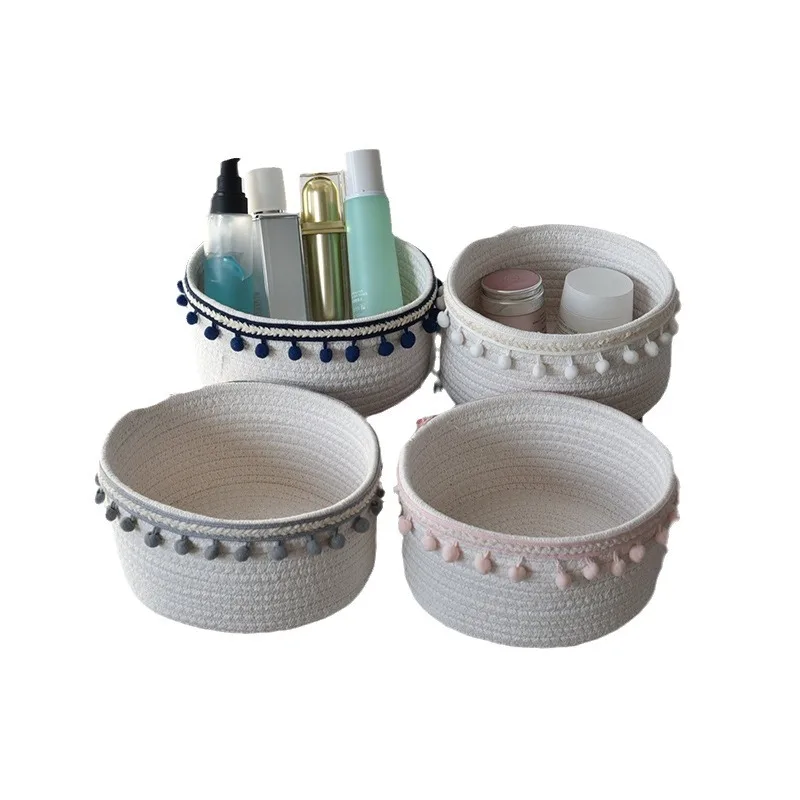Factory wholesale woven cotton rope storage basket Nordic style simple desktop storage basket can store snacks and debris