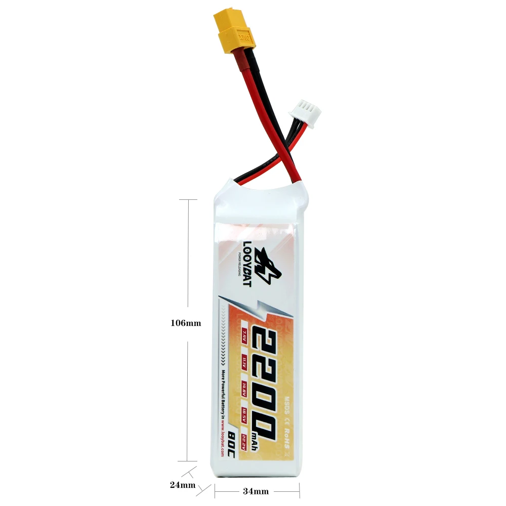LOOYBAT Brand Deep Cycle Lithium Battery Cell 2200mAh 3S1P 4S1P 5S 11.1V 18.5V 2200mAh Lipo Battery Pack 80C For PFV UAV Drone