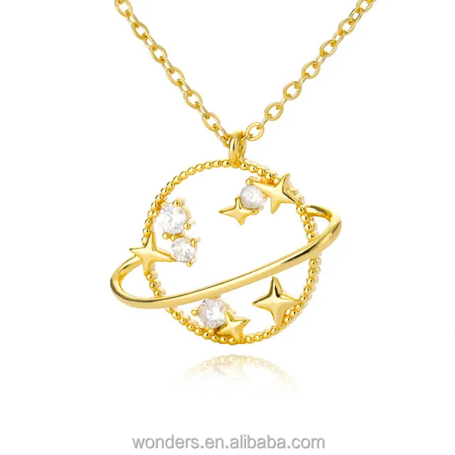 Cute Full Moon Stars Micro Inlaid Gold Necklace Female Good Luck Hot Collar Chain Necklaces Women Jewelry Accessories