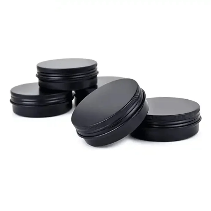 Small Aluminum Case Container Silver Matte Black Cosmetics Round Metal Tin Box Black Jar 100ml With Screw Top Lid For Candle