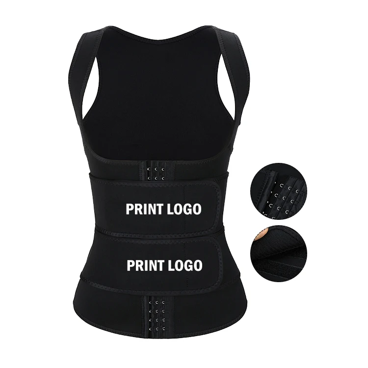 Custom Logo Double Compression Adjustable Hooks Tummy Control Lose Fat Neoprene Hot Thermo Sauna Sweat Waist Trainer Vest