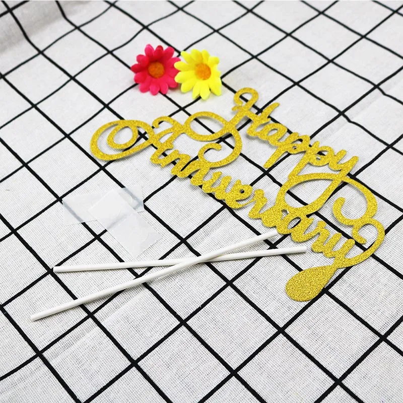 
Cake Flags Happy Anniversary Cake Topper Glitter Paperboard Wedding Engagement Party Cake Baking Decor Supplies DIY Customised 