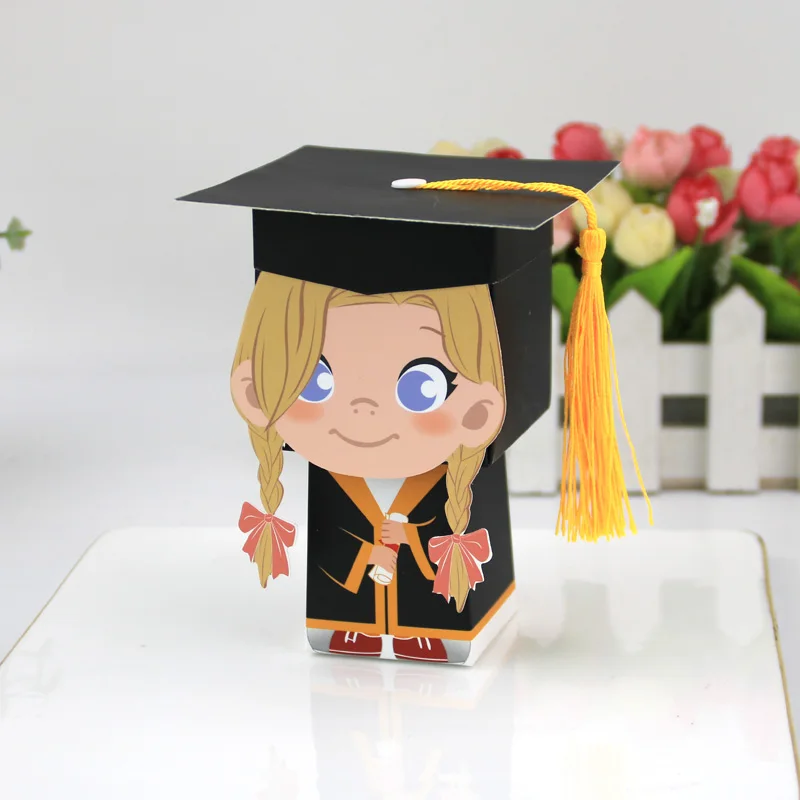 new design hotly sold lovely  little girl and boy cap-shaped sweet candy gift party favors graduation paper box