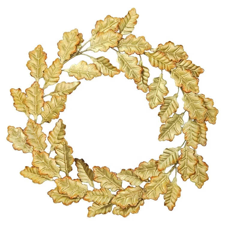 IVYDECO Holiday Home Decoration Gold Leaves Wall Garland Antique Christmas Front Door Metal Wreath