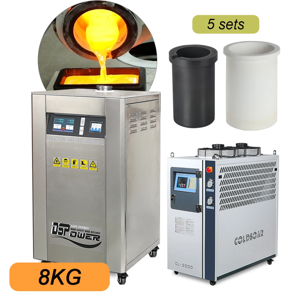8kg Yihui Brand DSP Digital Gold Melting Machine and 3HP Water Cooling Machines,Graphite and Ceramic 5 sets