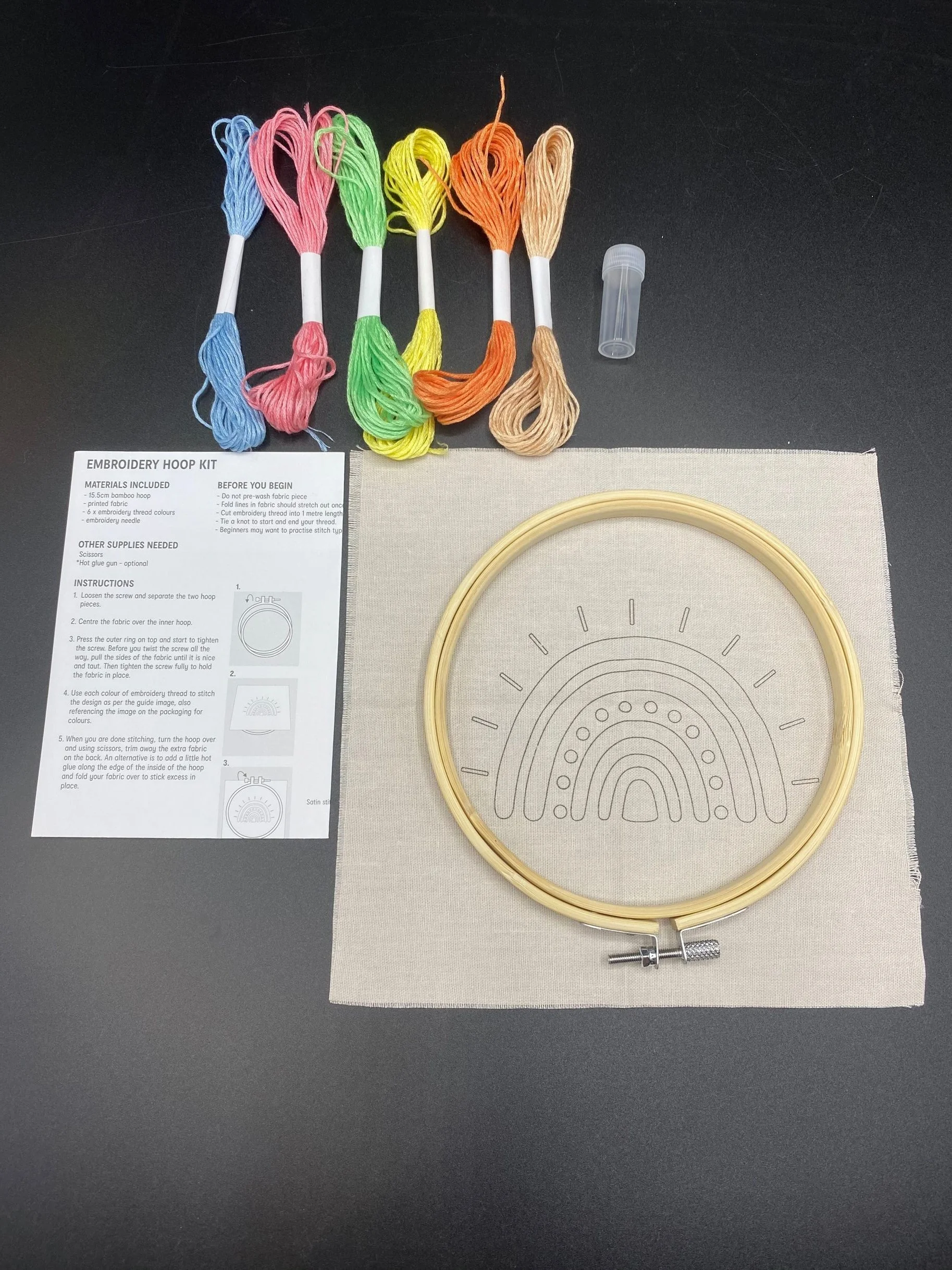 embroidery kit for befinners rainbow design cross sititch kits with bamboo hoops and floss hand drawn patterns needlepoint