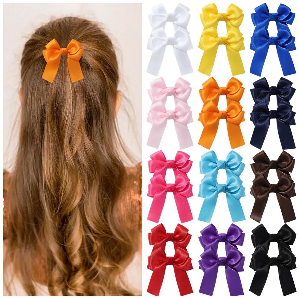 Satin Ribbon Bows Clips for Cute Girls Candy Color Bowknot Hair Clips Hairpin Barrettes Headwear Kids Baby Hair Accessories 3710