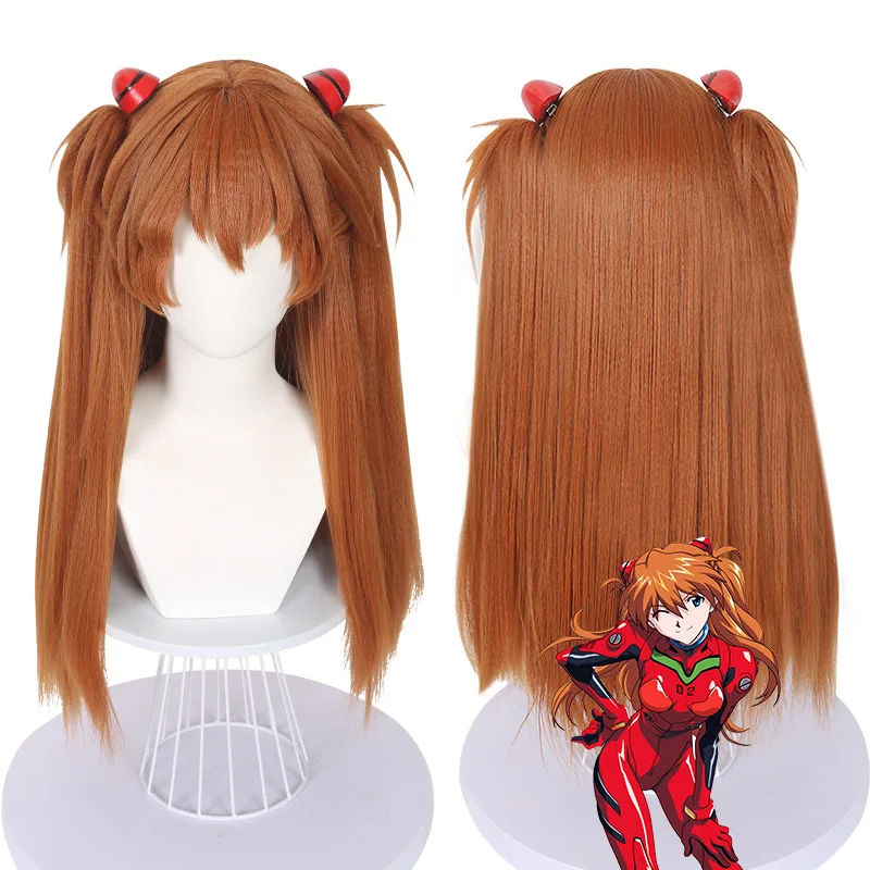 Оптовая продажа парик Asuka Langley Soryu косплей 65 см длинный оранжевый прямой EVA аниме синтетические волосы с двумя хвостиками