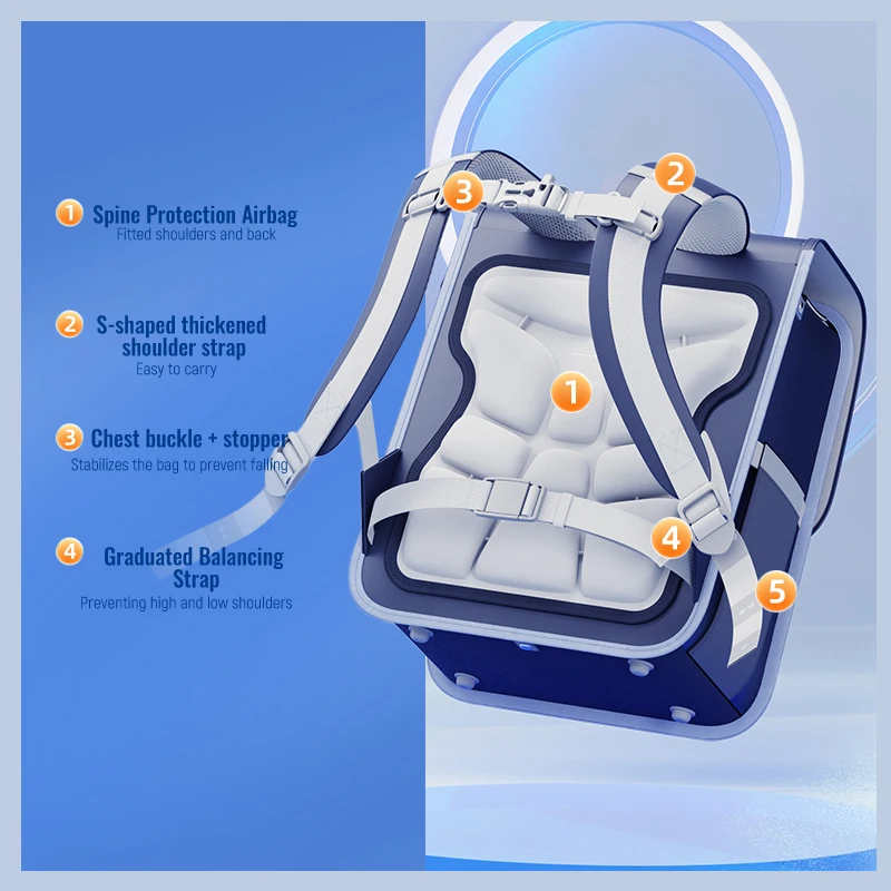 Tenwin 4672 Waterproof PU Spine Friendly Airbag Schoolbag Kids Backpack for Girls for School Use