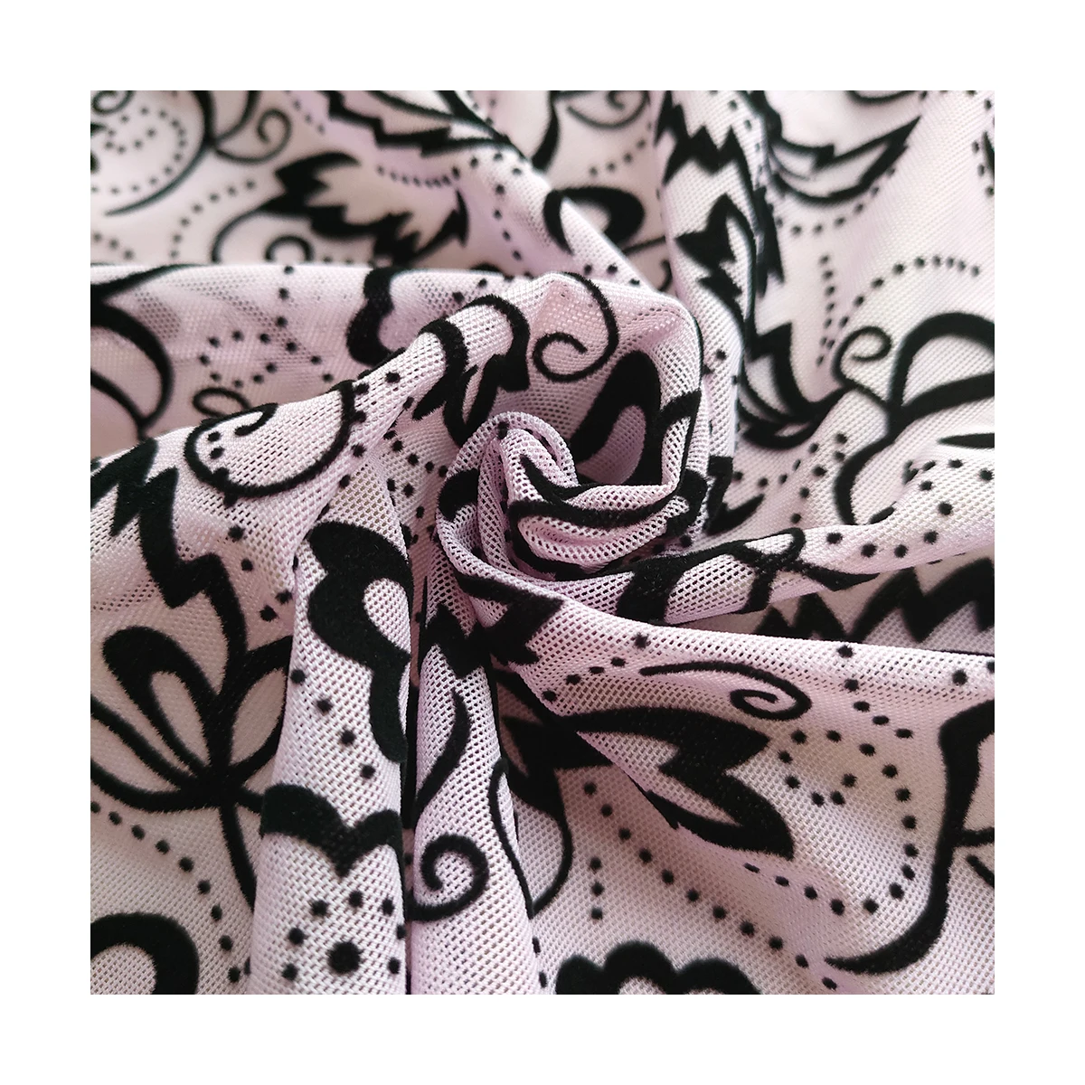 Ретро Флокирование сетчатая ткань 90% нейлон 10% спандекс 100gsm сетчатая ткань для футболок