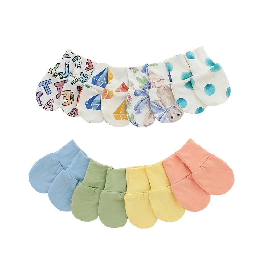 Wholesale Lovely Printed Solid Color Baby Mittens Customize New Born Bamboo Cotton Fabric Autumn Winter Super Soft Baby Gloves