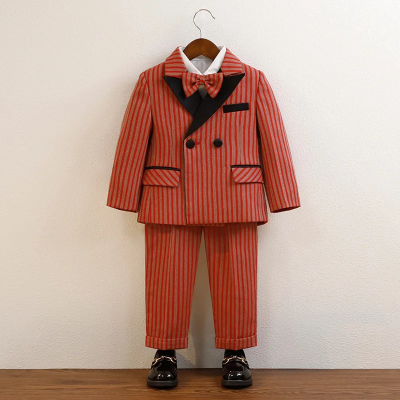 Red Stripe Children Handsome Blazers Suit Kids Piano Stage Performance Baby Boys Birthday Party Wedding Formal Suits Clothes