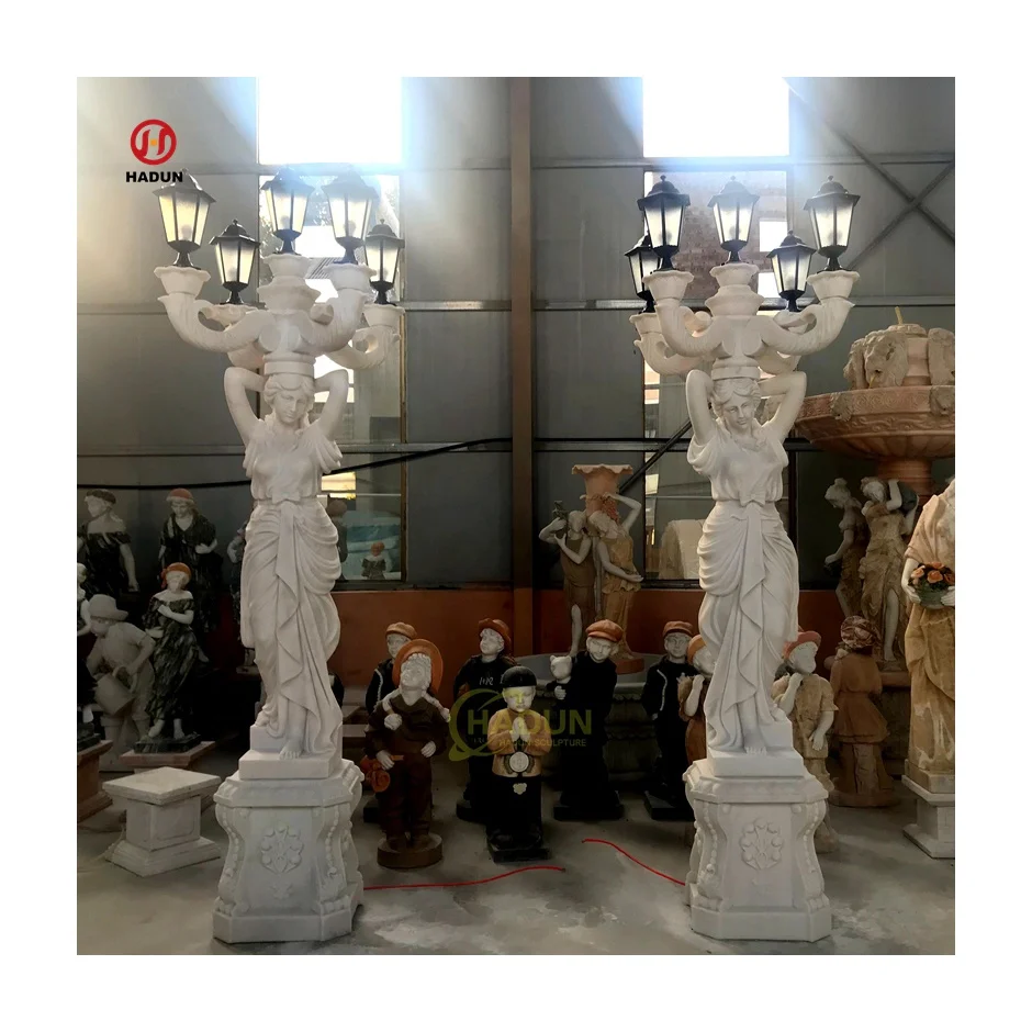 Outdoor Garden Life Size Marble Human Figure Statue Light