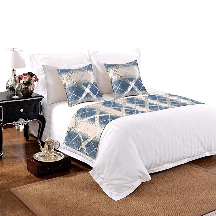 Guangzhou White Cotton Hotel Bedsheets 3cm Stripe bedding set 5 star luxury hotel bed linen