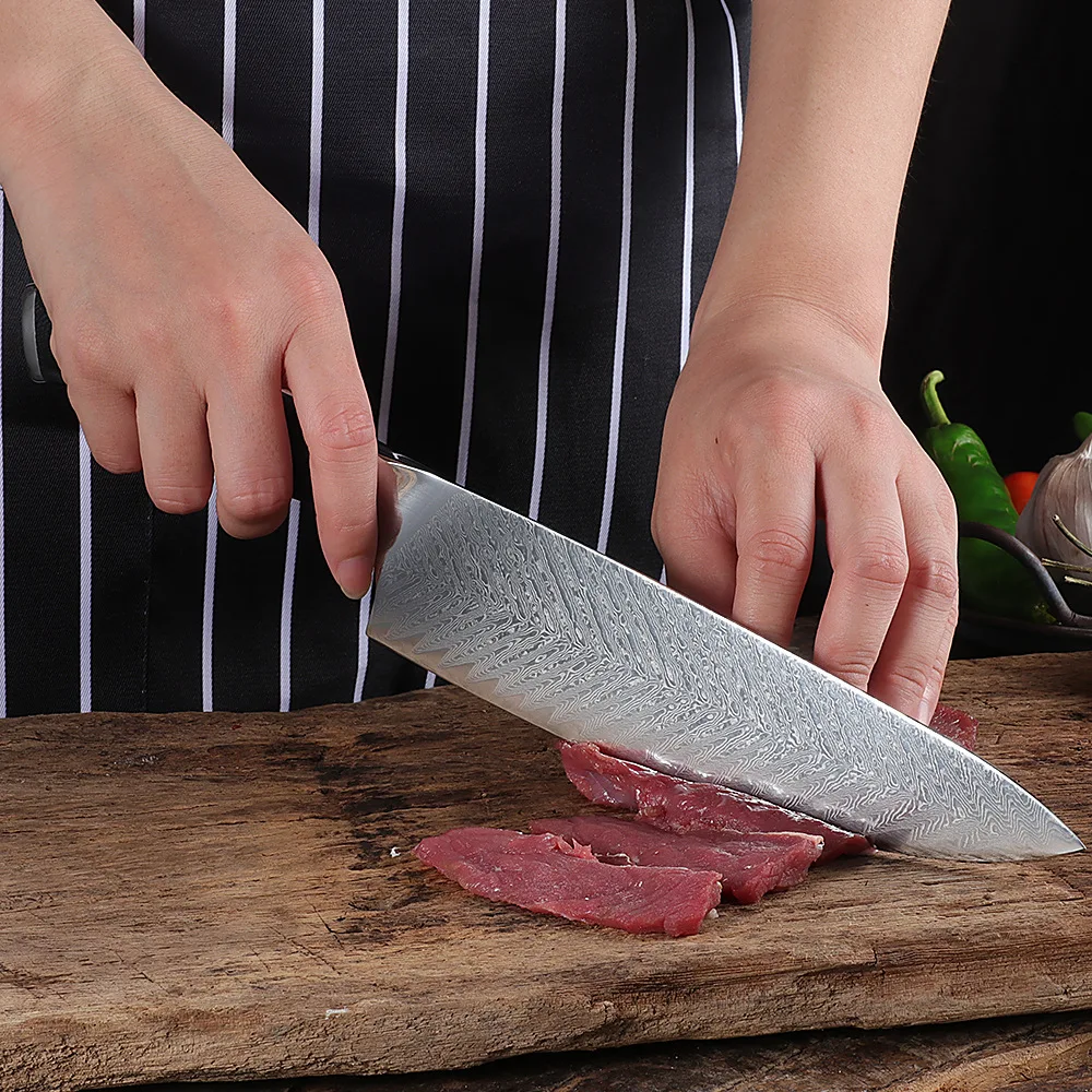 Dropshipping Amber 3.5 Inch Alligator Pattern Damascus Steel Utility Fruit Knife With Olive Wood Handle