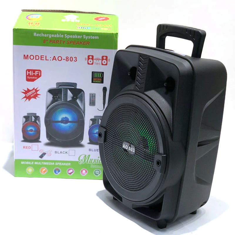 8' inch bluetooth speaker AO-803 speaker bluetooth karaoke With colorful LED lights