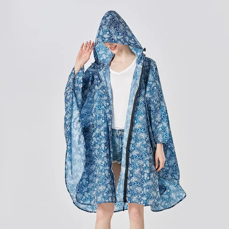 Wholesale Custom 100% Waterproof Women Rain Poncho Fashion Lightweight Outdoor Polyester Raincoat