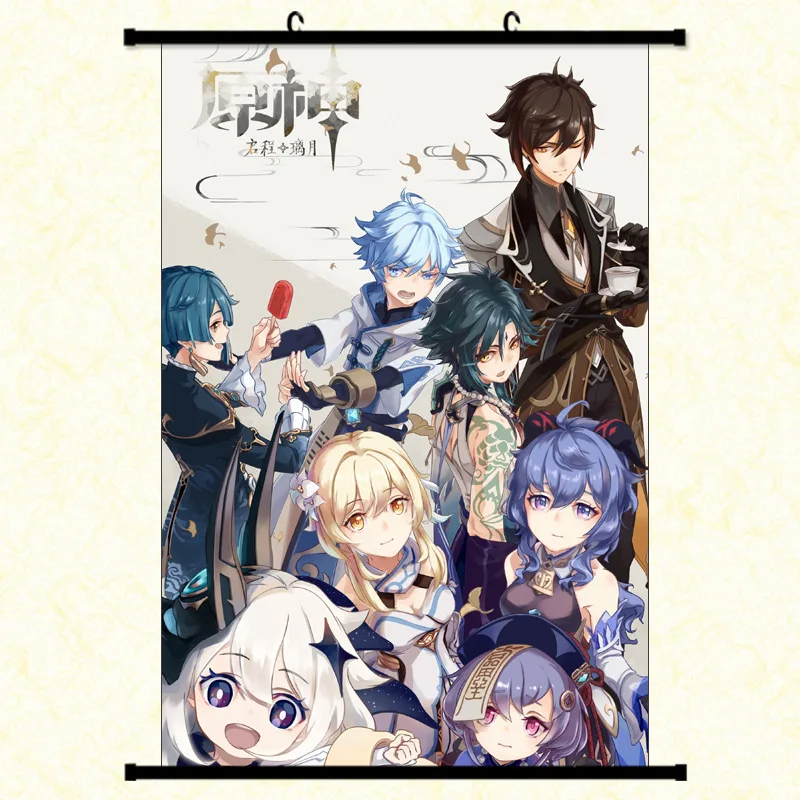 Wholesale 40*60CM Anime Game Genshin Impact Cartoon Character Poster Hanging Painting Anime Scroll