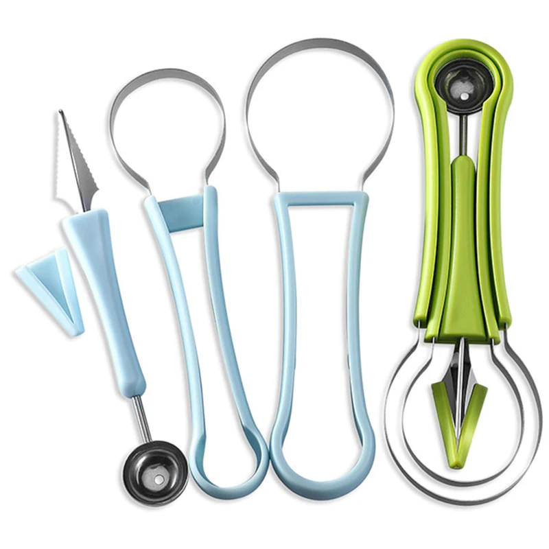4 In 1 Fruit Ball Carving Knife Kiwi Fruit Scoop Melon Digger Fruit Jar Mashed Potato Baller Ice Cream Kitchen Tools
