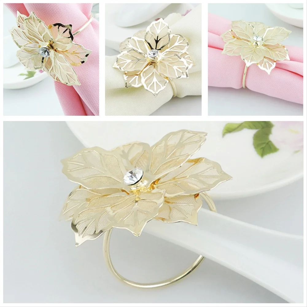 
Custom Luxury Weddings Rose Gold Flower Rhinestone Napkin Rings 