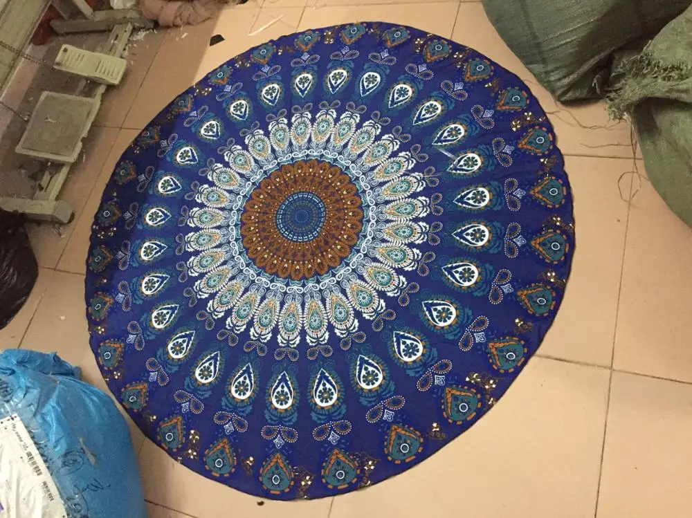 Wholesale custom printed shawl seaside spa towel boho circular round beach towel for beach