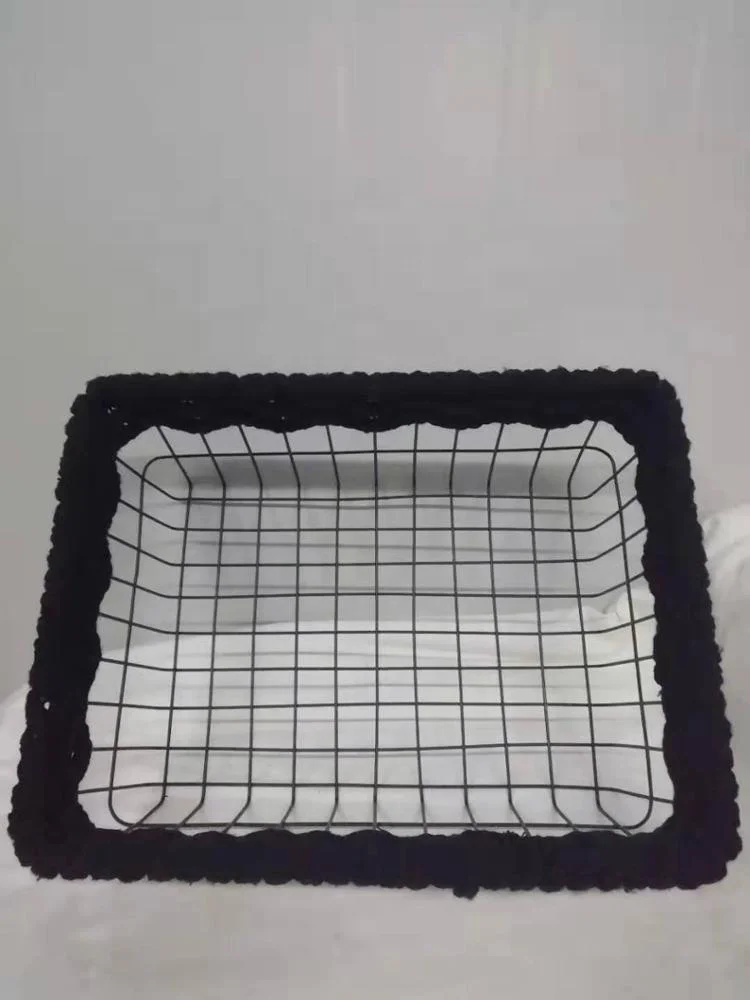 China manufacturer black wire storage basket with cotton rope woven on the top