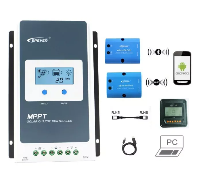 Контроллер заряда солнечной батареи EPever MPPT 30 А трассировщик серии AN с контроллером MT50 EBOX Wi-Fi