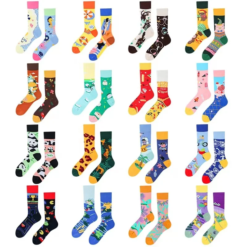 2024 New Product Cartoon Crazy Socks Unisex Funny Happy Mismatched Socks Novelty Cotton Solmate Crew AB Socks
