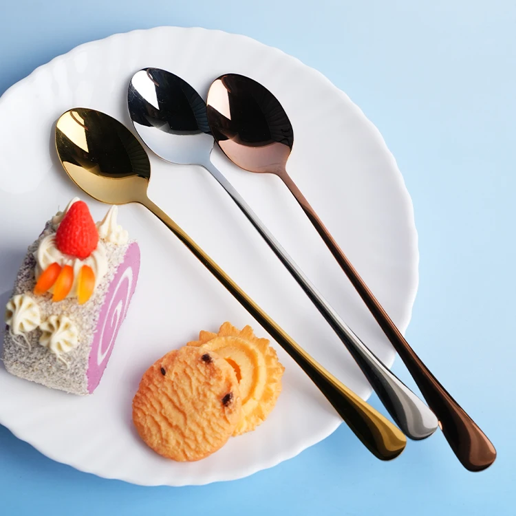 Korean Style Spoon 304 Stainless Steel Food Grade Cutlery Spoon Creative Tip Thick Long Handle Stirring Coffee Spoons