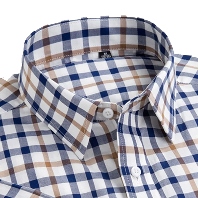 
latest designs summer cotton brown button down mens short sleeve plaid shirt 