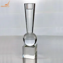 Luxury K9 Unique Modern Square Clear Base Elegant Glass Crystal Taper Candlestick Pillar Holder For Decorations