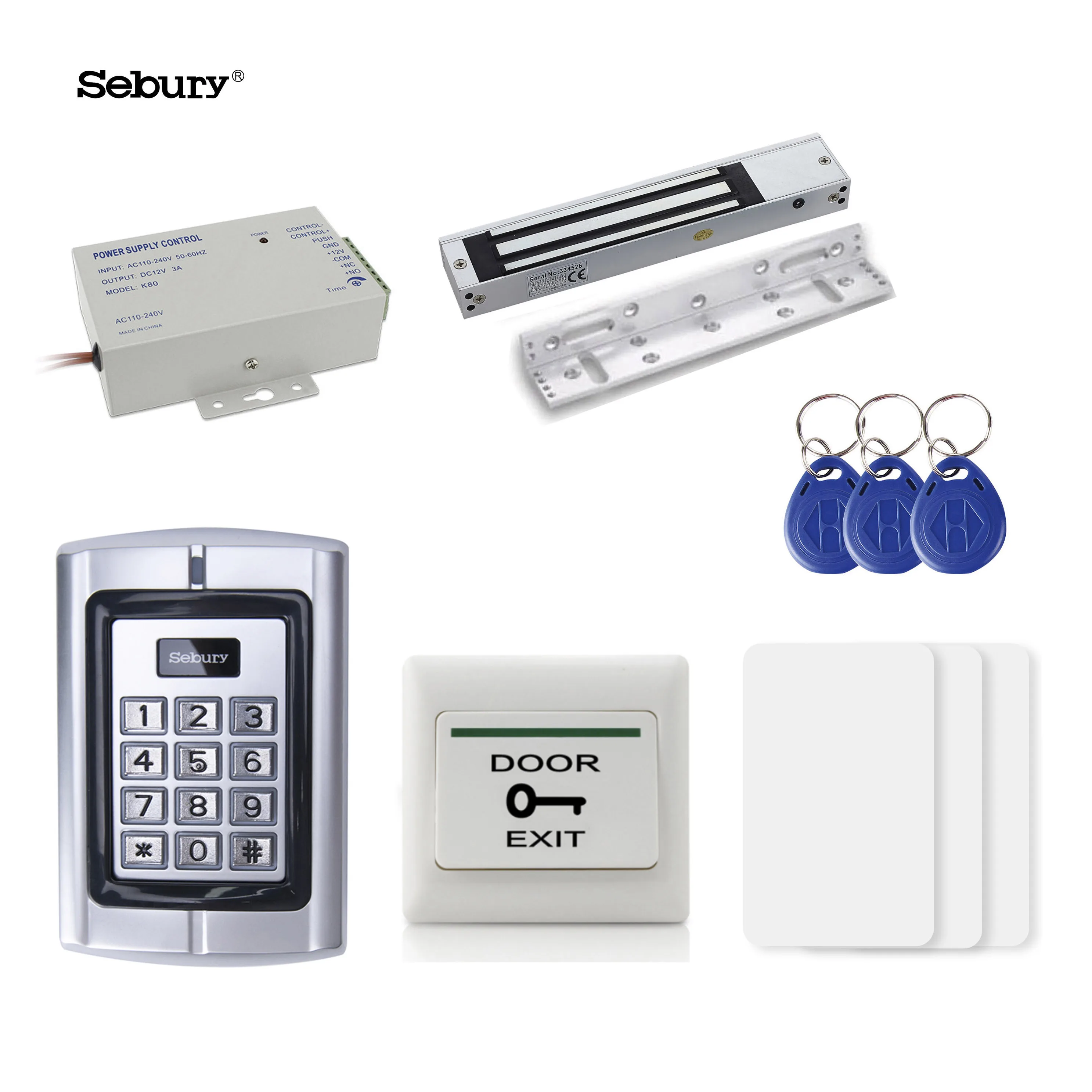 Sebury  Access Control kits Metal Keypad +magnetic lock+exit button and so on anti-vandal metal keypad