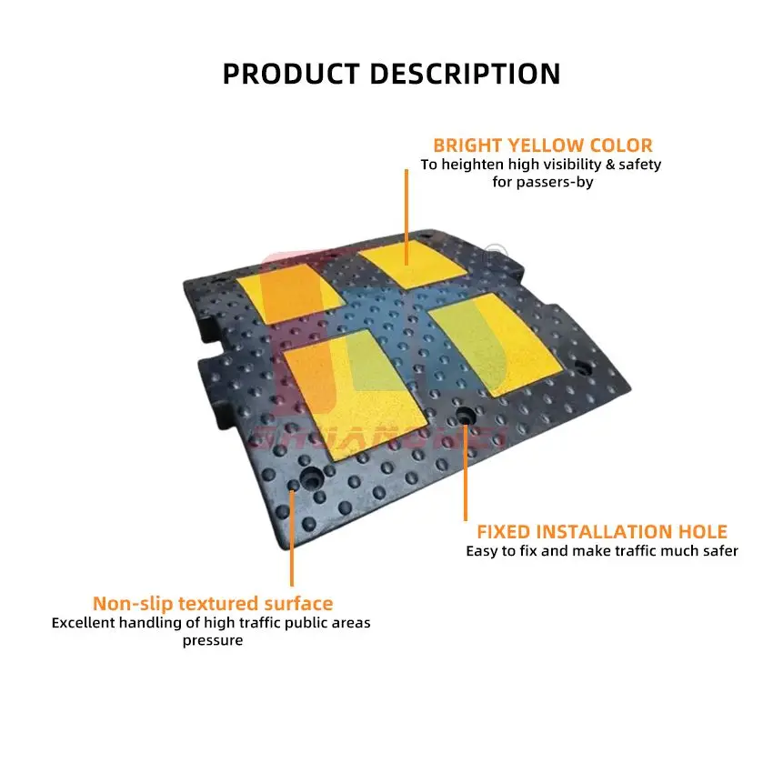Car Roadway Heavy Duty Warning Pedestrian Crossing Surface Mount Vehicle Driveway Square Rubber Speed Hump For Limit Parking