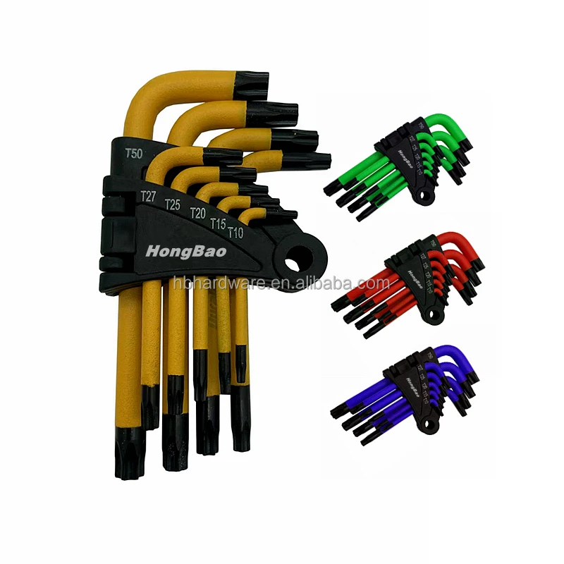 Colorful Rainbow 9pcs Ball Point SAE Metric Star Flat head End Allen Wrench hex key set spanner mini Folding 9 piece hex key Set