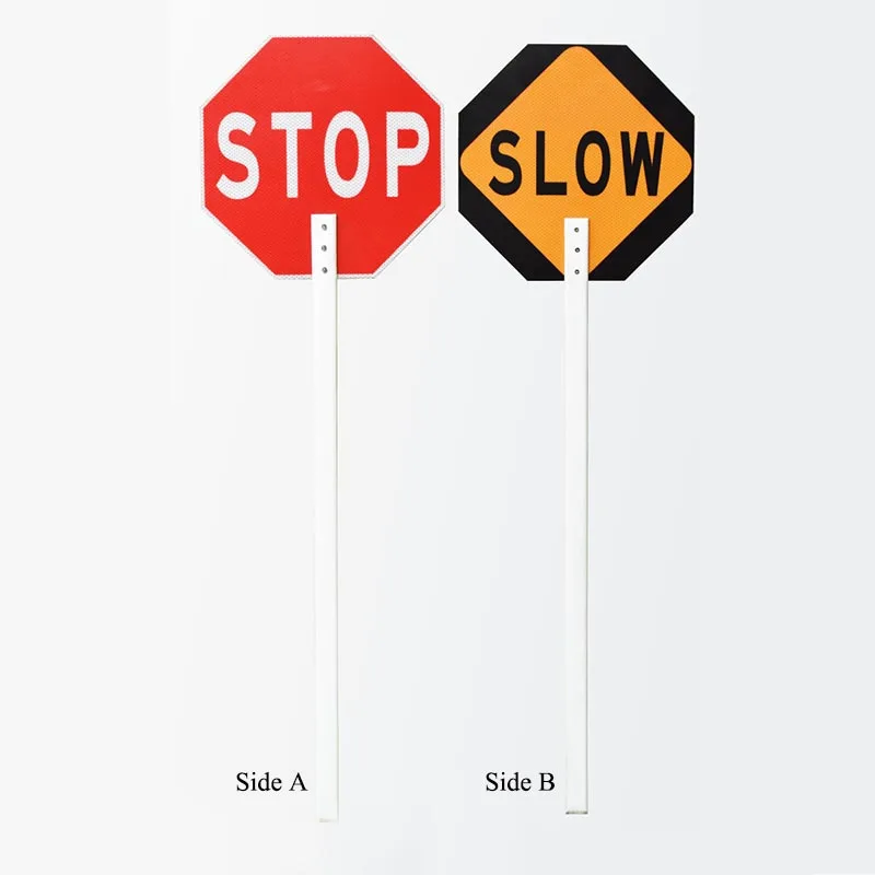 Custom Double Sided Traffic Paddle Traffic Control Signs Reflective Aluminum Hand Held Stop Slow Sign Stop Slow Paddle Sign