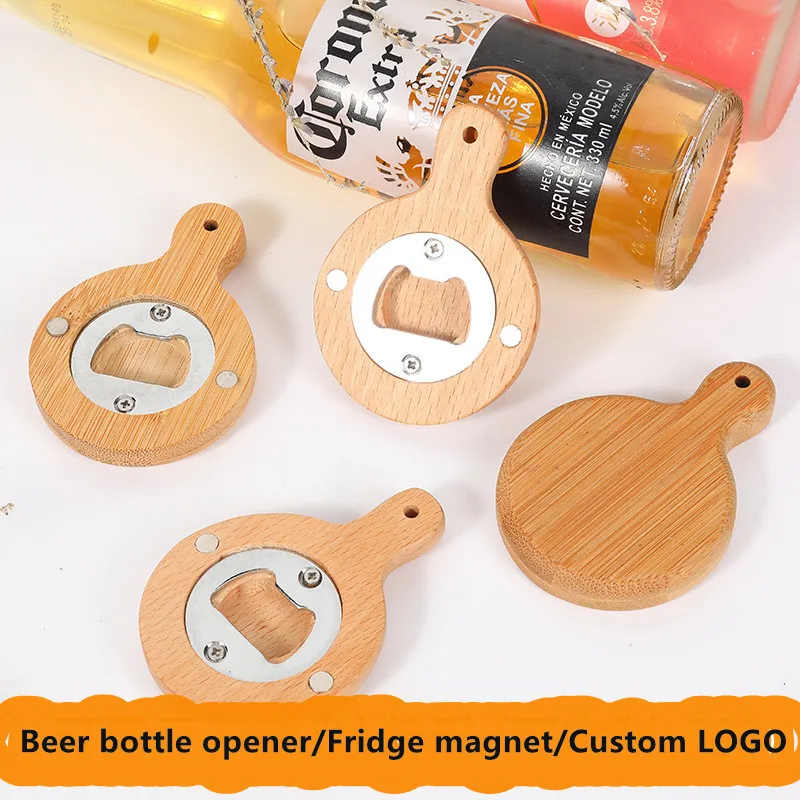 Wooden handle beer starter manufacturers magnet creative refrigerator stickers delicate appearance wood beer bottle opener