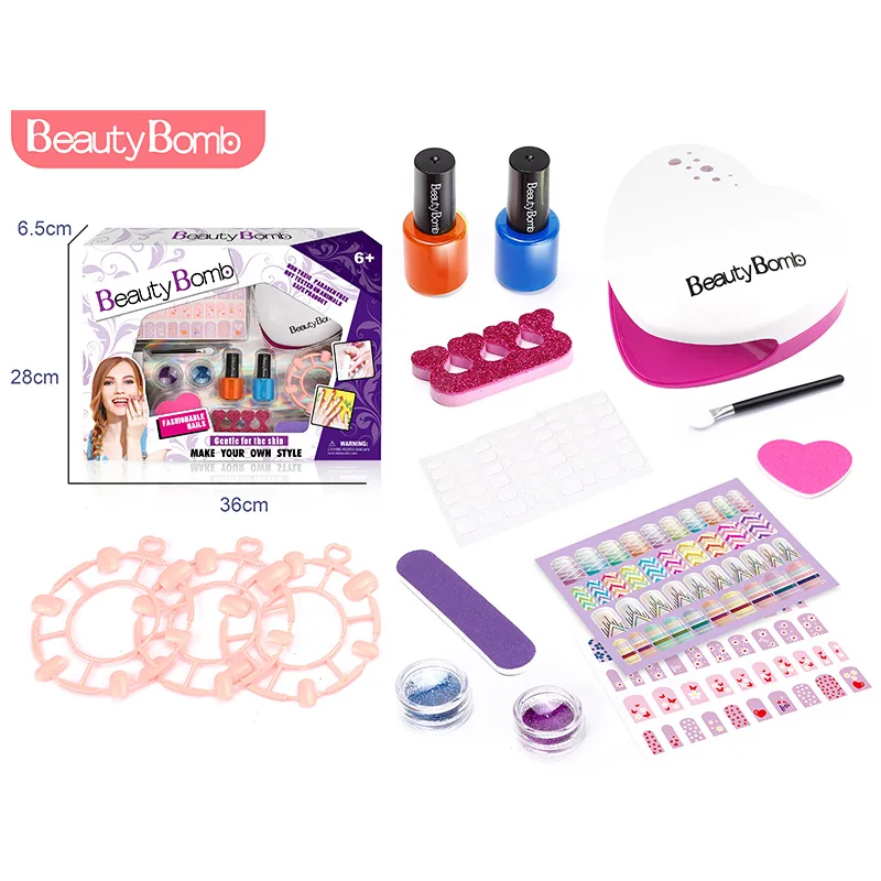 
DIY Fashion girl makeup toys kids nail stickers make-up for kit child cosmetic beauty set play toy nail polish machine 